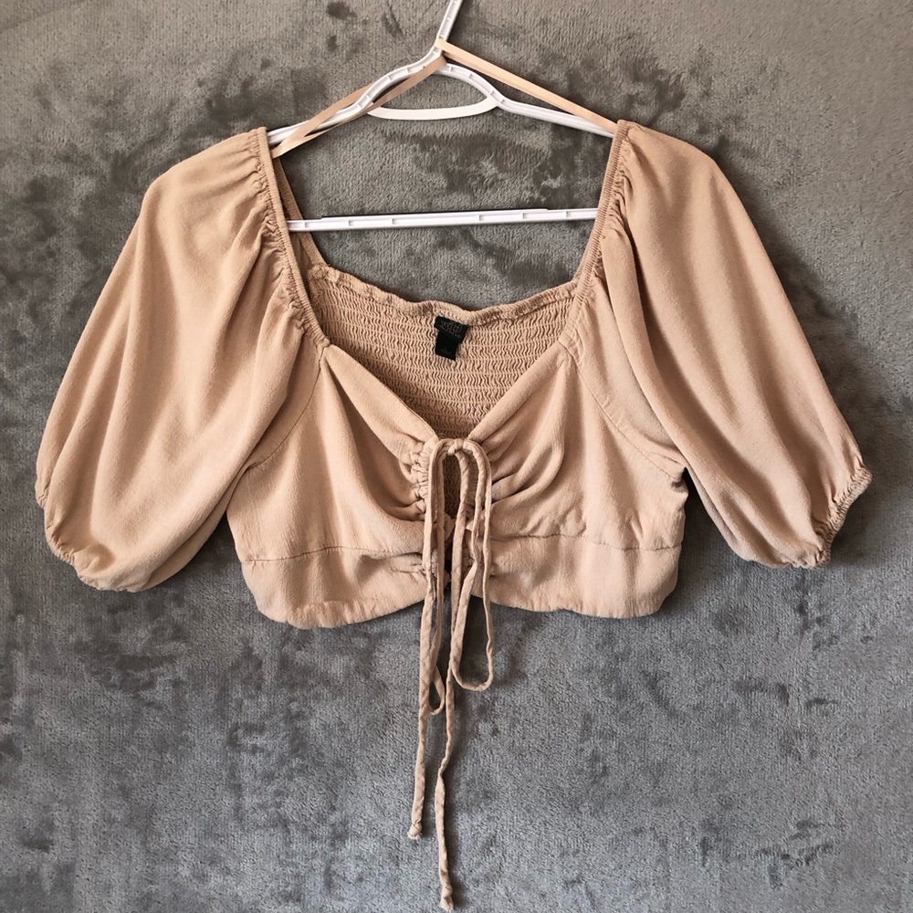Wild Fable Puff Sleeve Crop Blouse Size L Elastic Back Boho Peasant Lightweight